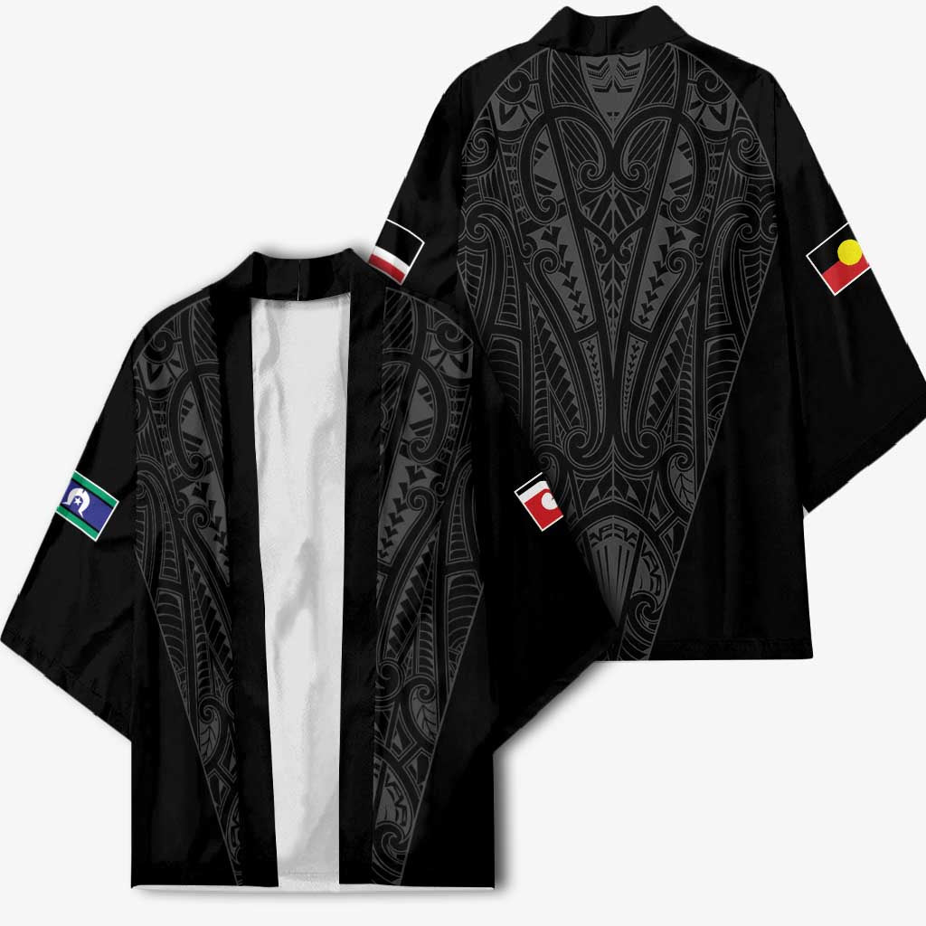 Queensland Maori Rugby Nga Hau e Wha Kimono Black Motif - Aussie Hoodie