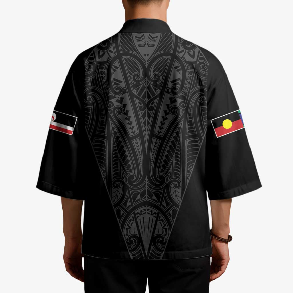 Queensland Maori Rugby Nga Hau e Wha Kimono Black Motif - Aussie Hoodie