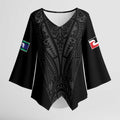 Queensland Maori Rugby Nga Hau e Wha Kimono Sleeve Blouse Black Motif - Aussie Hoodie