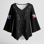 Queensland Maori Rugby Nga Hau e Wha Kimono Sleeve Blouse Black Motif - Aussie Hoodie