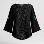 Queensland Maori Rugby Nga Hau e Wha Kimono Sleeve Blouse Black Motif - Aussie Hoodie
