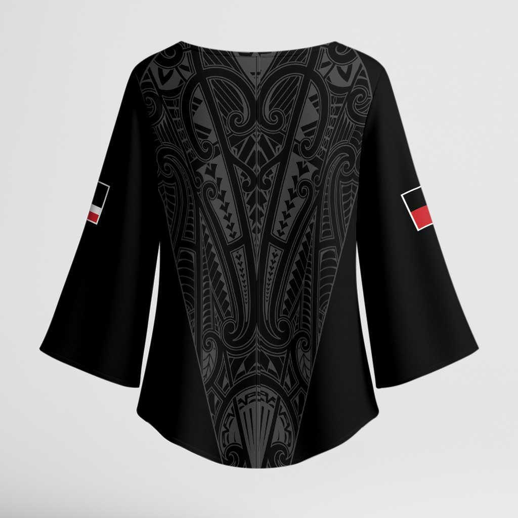 Queensland Maori Rugby Nga Hau e Wha Kimono Sleeve Blouse Black Motif - Aussie Hoodie