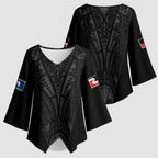 Queensland Maori Rugby Nga Hau e Wha Kimono Sleeve Blouse Black Motif - Aussie Hoodie