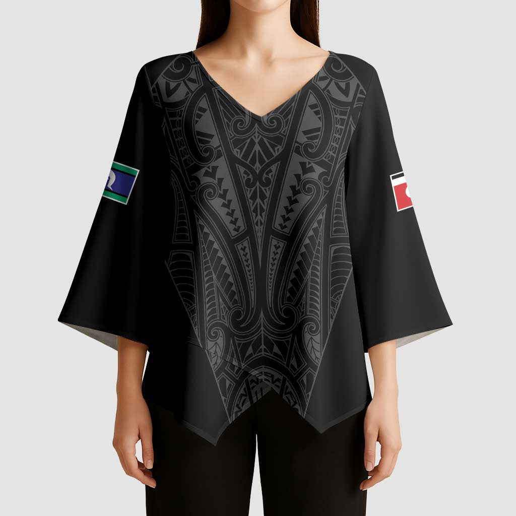 Queensland Maori Rugby Nga Hau e Wha Kimono Sleeve Blouse Black Motif - Aussie Hoodie