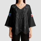 Queensland Maori Rugby Nga Hau e Wha Kimono Sleeve Blouse Black Motif - Aussie Hoodie