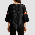 Queensland Maori Rugby Nga Hau e Wha Kimono Sleeve Blouse Black Motif - Aussie Hoodie