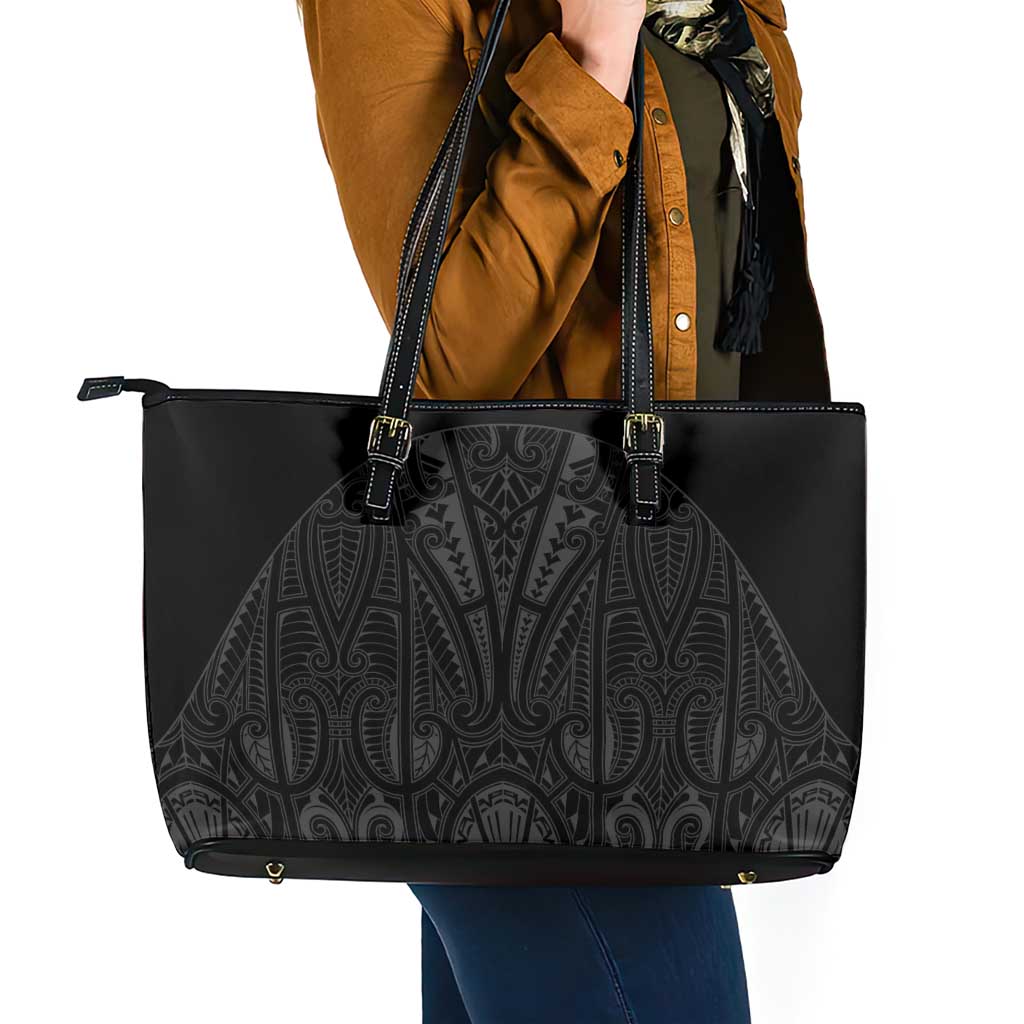Queensland Maori Rugby Nga Hau e Wha Leather Tote Bag Black Motif