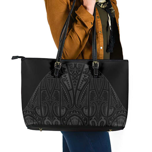Queensland Maori Rugby Nga Hau e Wha Leather Tote Bag Black Motif