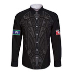 Queensland Maori Rugby Nga Hau e Wha Long Sleeve Button Shirt Black Motif