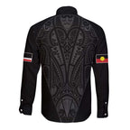 Queensland Maori Rugby Nga Hau e Wha Long Sleeve Button Shirt Black Motif