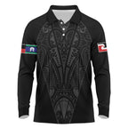 Queensland Maori Rugby Nga Hau e Wha Long Sleeve Polo Shirt Black Motif