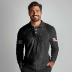 Queensland Maori Rugby Nga Hau e Wha Long Sleeve Polo Shirt Black Motif