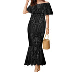 Queensland Maori Rugby Nga Hau e Wha Mermaid Dress Black Motif
