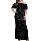 Queensland Maori Rugby Nga Hau e Wha Off Shoulder Maxi Dress Black Motif