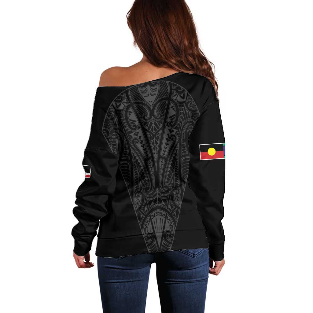 Queensland Maori Rugby Nga Hau e Wha Off Shoulder Sweater Black Motif