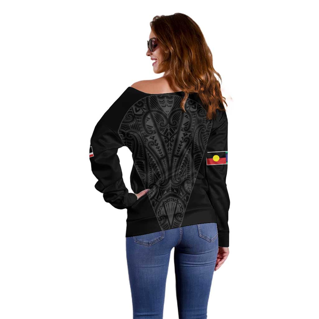 Queensland Maori Rugby Nga Hau e Wha Off Shoulder Sweater Black Motif