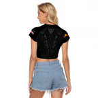 Queensland Maori Rugby Nga Hau e Wha Raglan Cropped T Shirt Black Motif