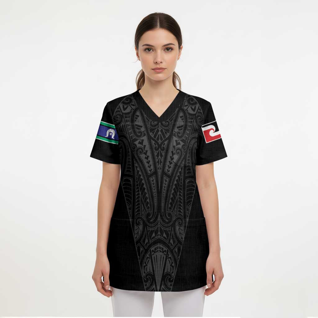 Queensland Maori Rugby Nga Hau e Wha Scrub Top Black Motif - Aussie Hoodie