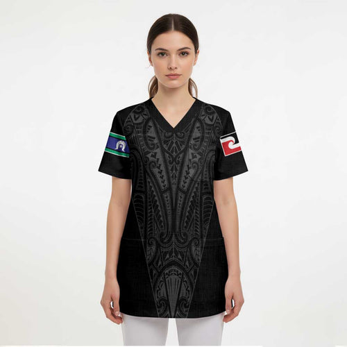 Queensland Maori Rugby Nga Hau e Wha Scrub Top Black Motif - Aussie Hoodie