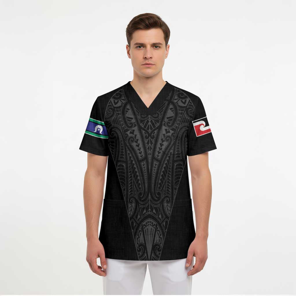 Queensland Maori Rugby Nga Hau e Wha Scrub Top Black Motif - Aussie Hoodie