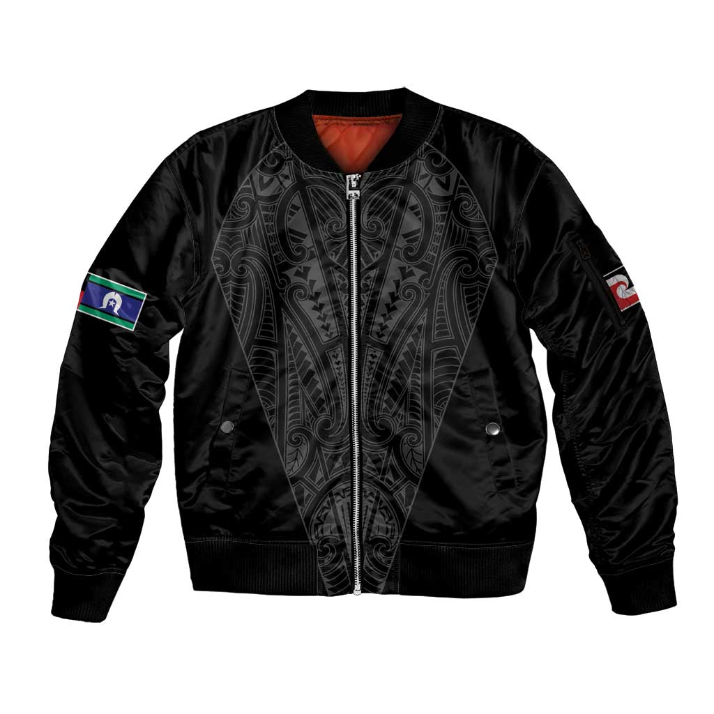 Queensland Maori Rugby Nga Hau e Wha Sleeve Zip Bomber Jacket Black Motif