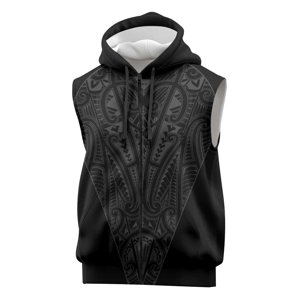 Queensland Maori Rugby Nga Hau e Wha Sleeveless Zip Hoodie Black Motif LT9