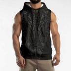 Queensland Maori Rugby Nga Hau e Wha Sleeveless Zip Hoodie Black Motif LT9