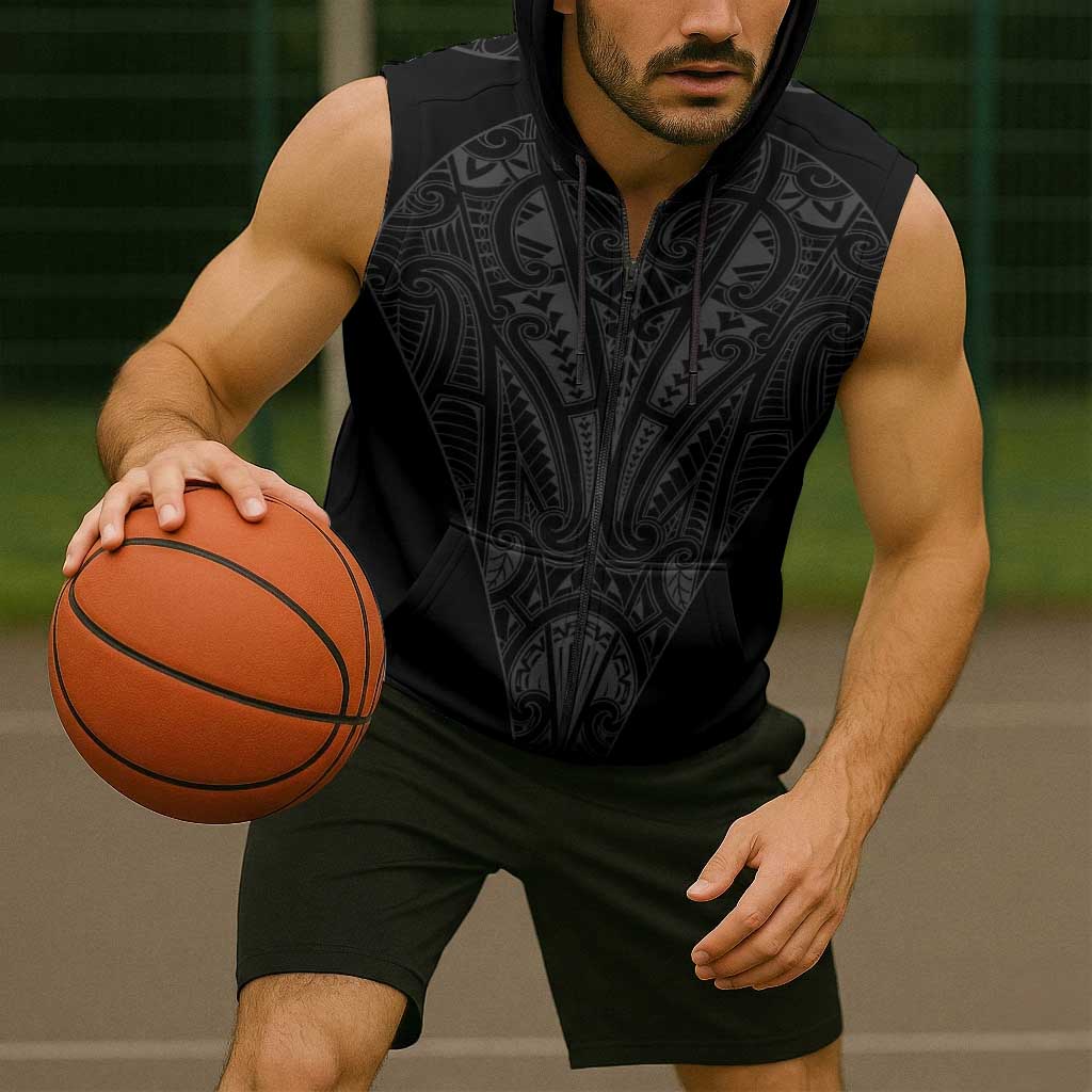 Queensland Maori Rugby Nga Hau e Wha Sleeveless Zip Hoodie Black Motif LT9
