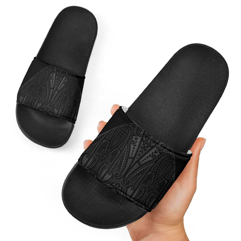 Queensland Maori Rugby Nga Hau e Wha Slide Sandals Black Motif - Aussie Hoodie