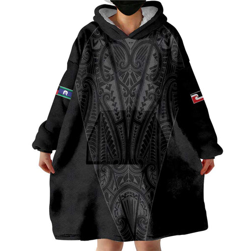 Queensland Maori Rugby Nga Hau e Wha Wearable Blanket Hoodie Black Motif