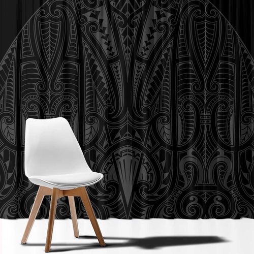 Queensland Maori Rugby Nga Hau e Wha Window Curtain Black Motif