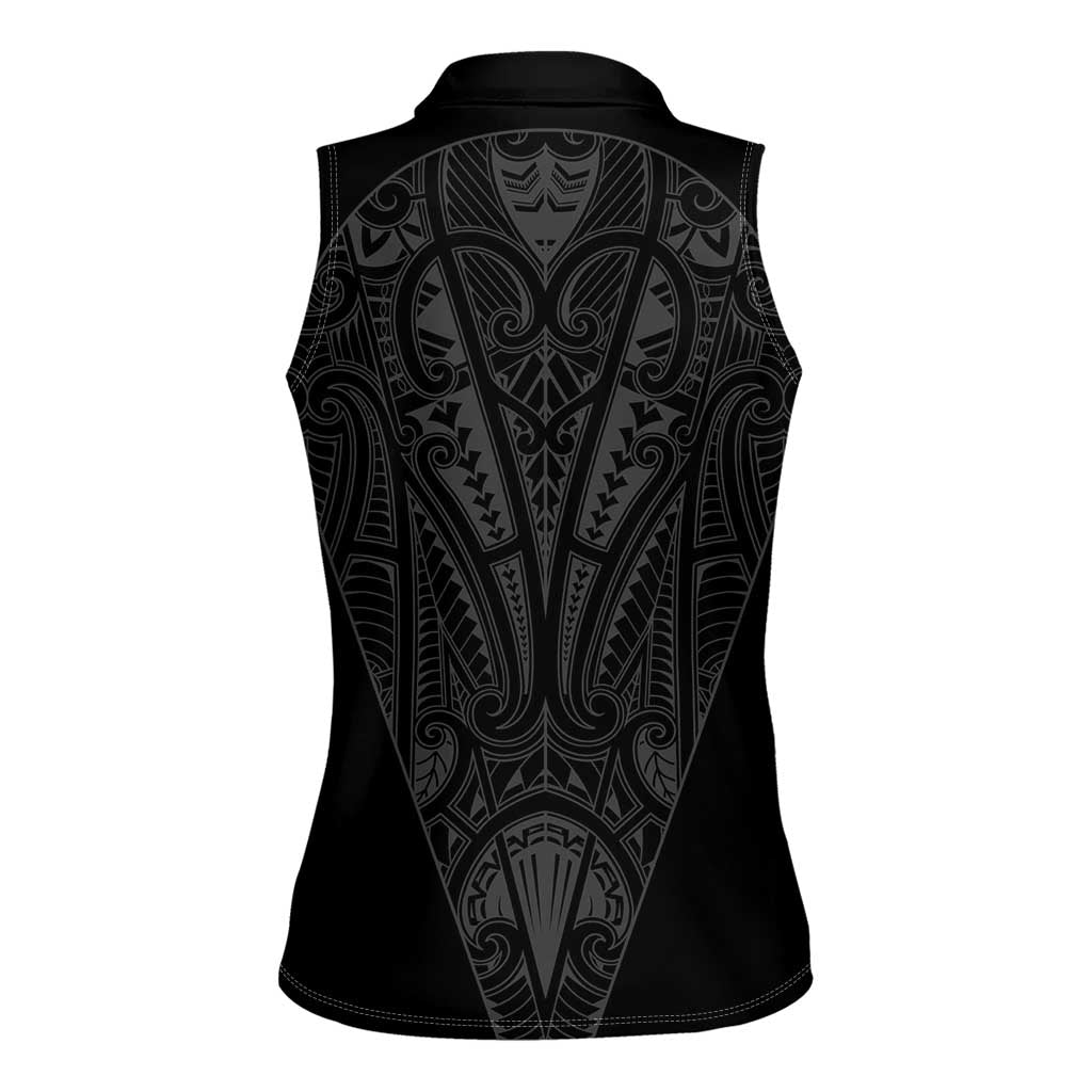 Queensland Maori Rugby Nga Hau e Wha Women Sleeveless Polo Shirt Black Motif