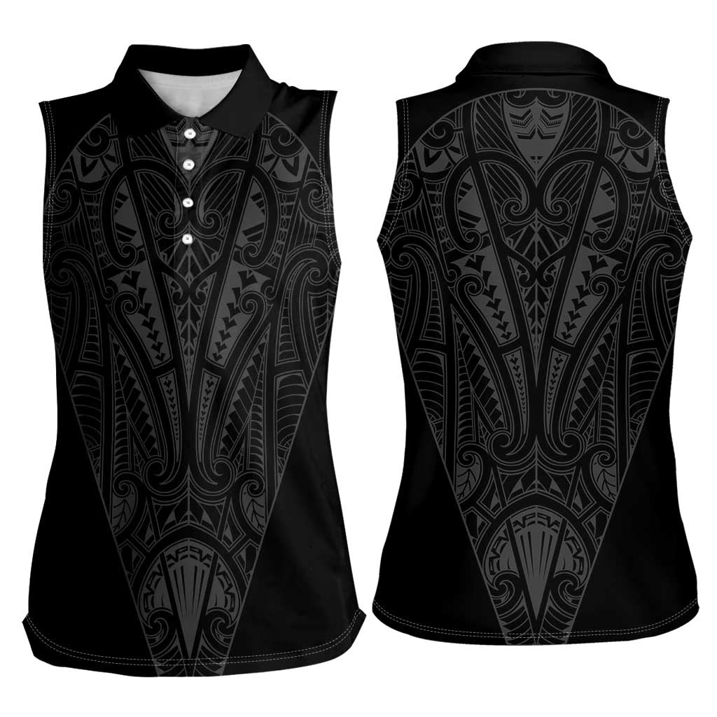 Queensland Maori Rugby Nga Hau e Wha Women Sleeveless Polo Shirt Black Motif