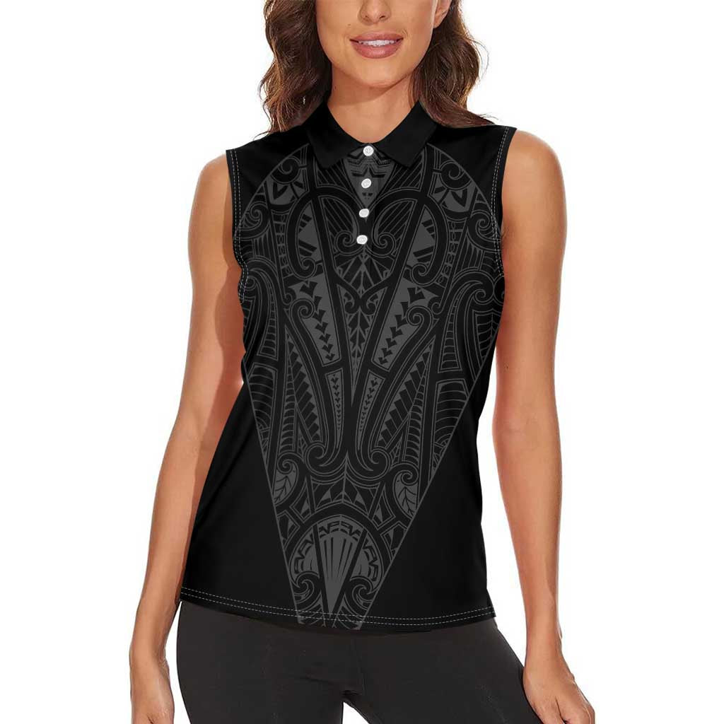 Queensland Maori Rugby Nga Hau e Wha Women Sleeveless Polo Shirt Black Motif