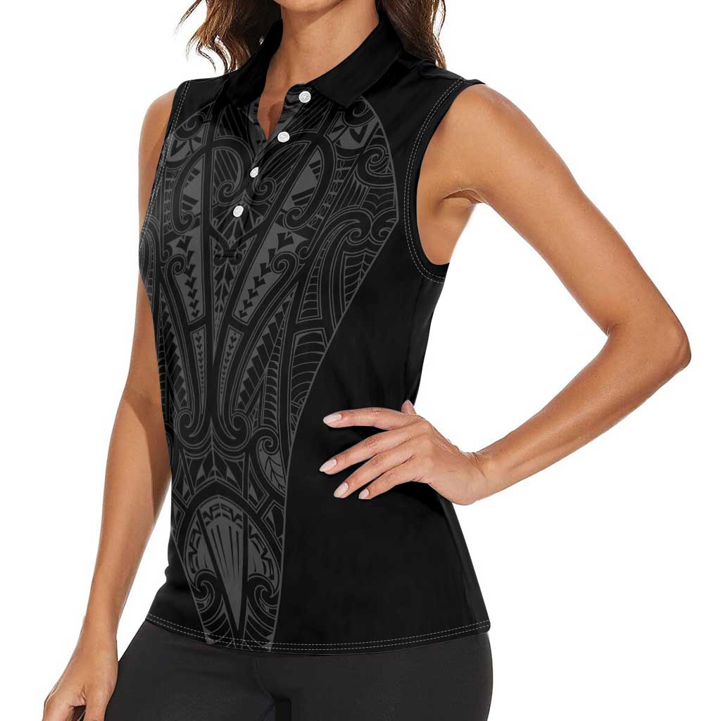 Queensland Maori Rugby Nga Hau e Wha Women Sleeveless Polo Shirt Black Motif