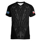 Queensland Maori Rugby Nga Hau e Wha Women V-Neck T-Shirt Black Motif