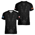 Queensland Maori Rugby Nga Hau e Wha Women V-Neck T-Shirt Black Motif
