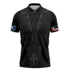 Queensland Maori Rugby Nga Hau e Wha Zipper Polo Shirt Black Motif - Aussie Hoodie