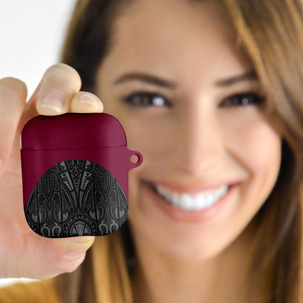 Queensland Maori Rugby Nga Hau e Wha AirPods Case Maroon Motif - Aussie Hoodie