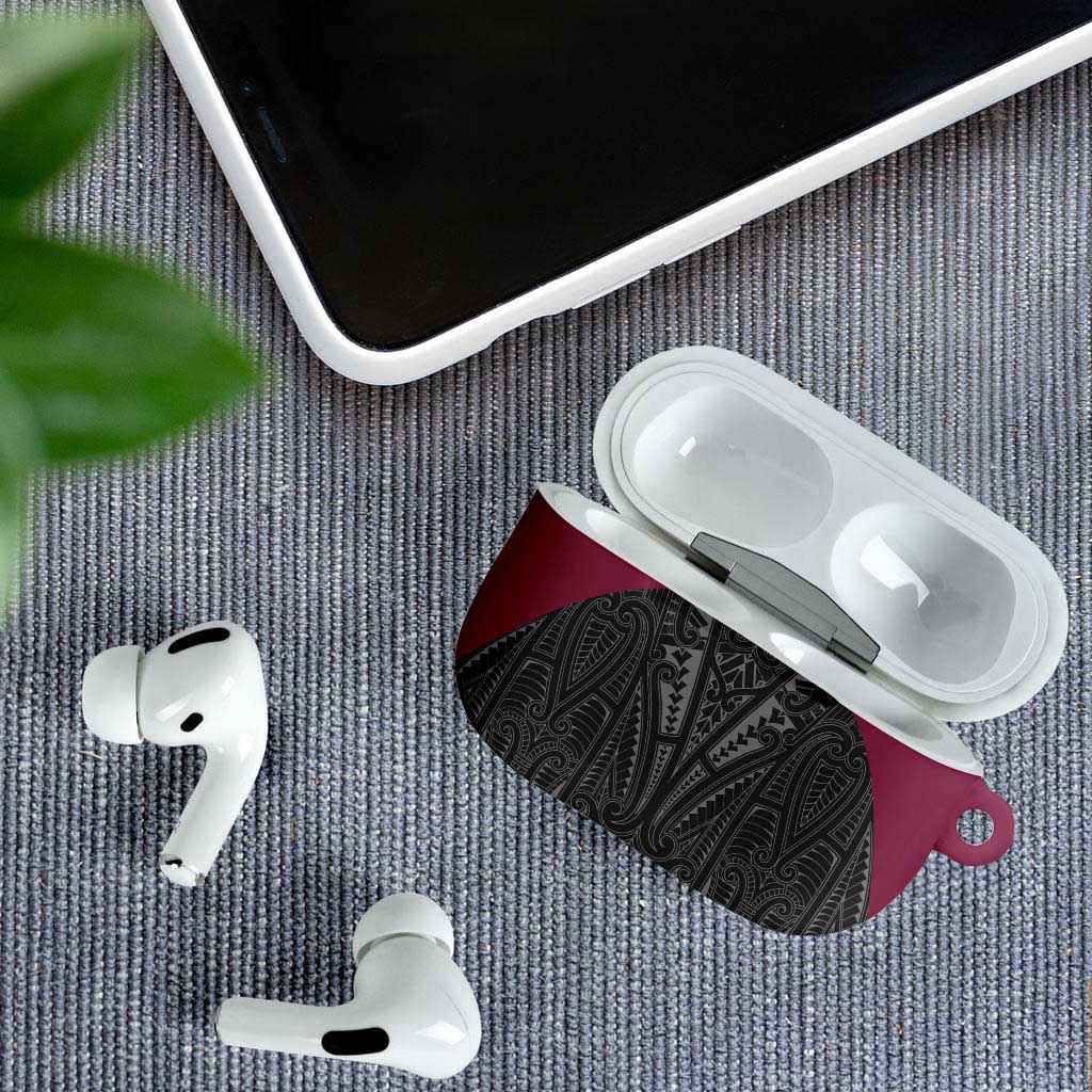 Queensland Maori Rugby Nga Hau e Wha AirPods Case Maroon Motif - Aussie Hoodie