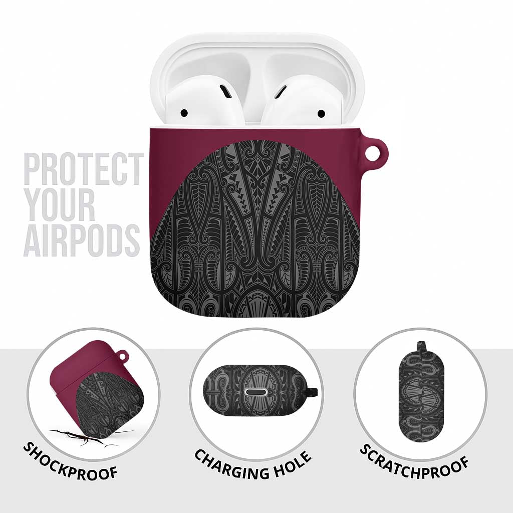 Queensland Maori Rugby Nga Hau e Wha AirPods Case Maroon Motif - Aussie Hoodie