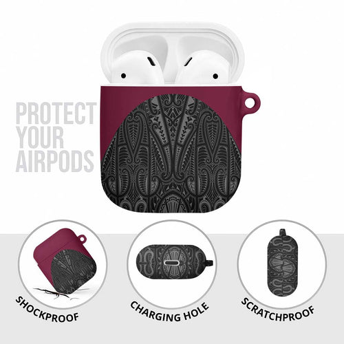 Queensland Maori Rugby Nga Hau e Wha AirPods Case Maroon Motif - Aussie Hoodie