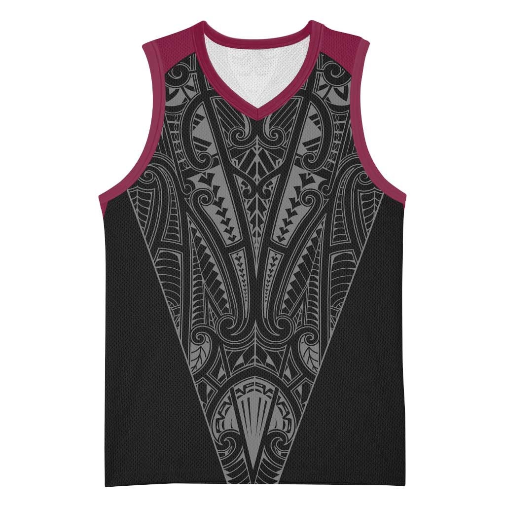 Queensland Maori Rugby Nga Hau e Wha Basketball Jersey Maroon Motif - Aussie Hoodie