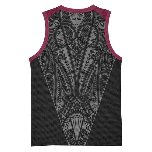 Queensland Maori Rugby Nga Hau e Wha Basketball Jersey Maroon Motif - Aussie Hoodie