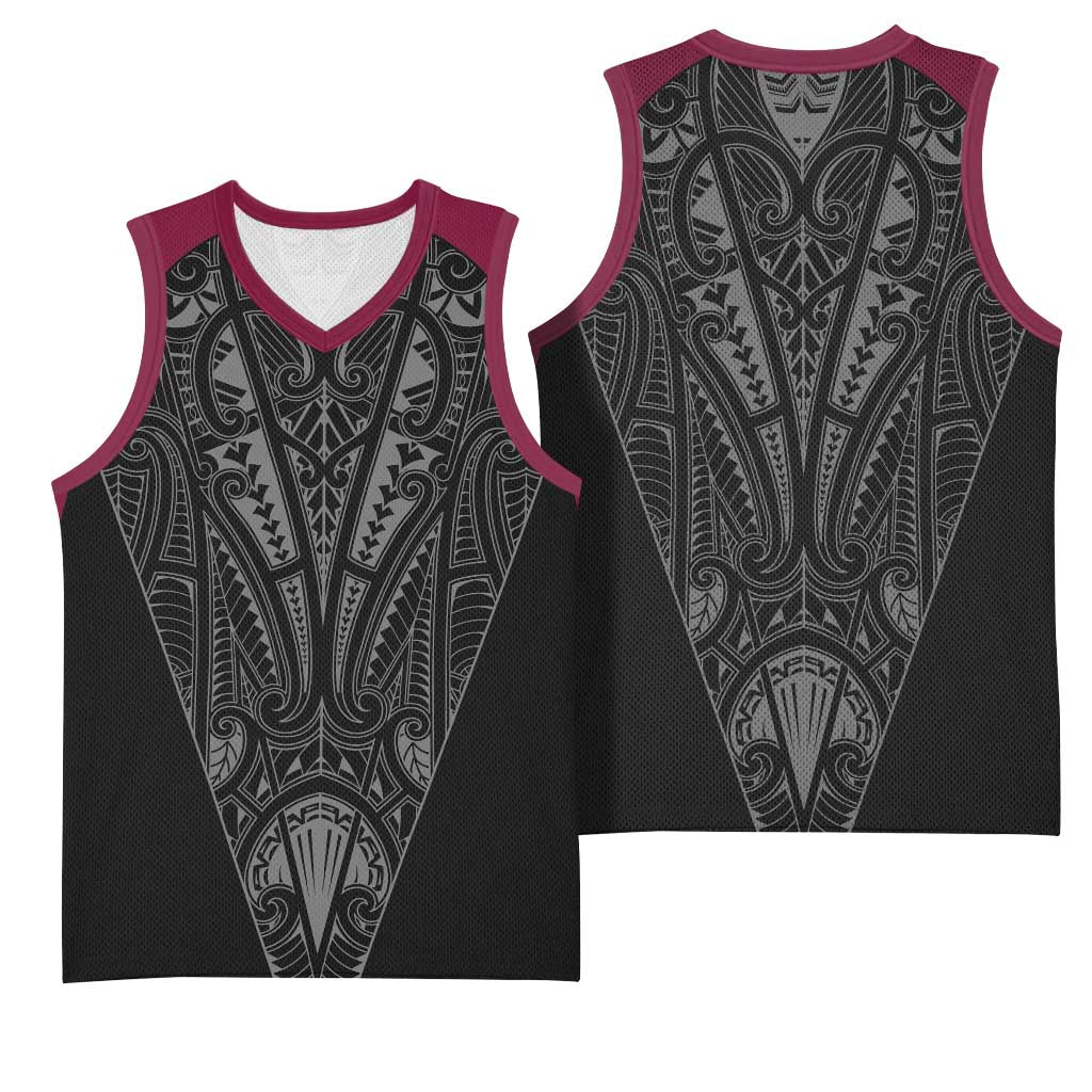 Queensland Maori Rugby Nga Hau e Wha Basketball Jersey Maroon Motif - Aussie Hoodie