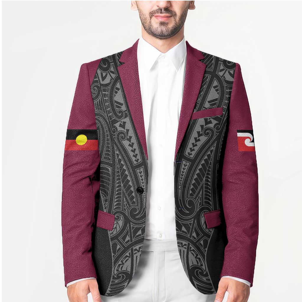 Queensland Maori Rugby Nga Hau e Wha Blazer Maroon Motif - Aussie Hoodie