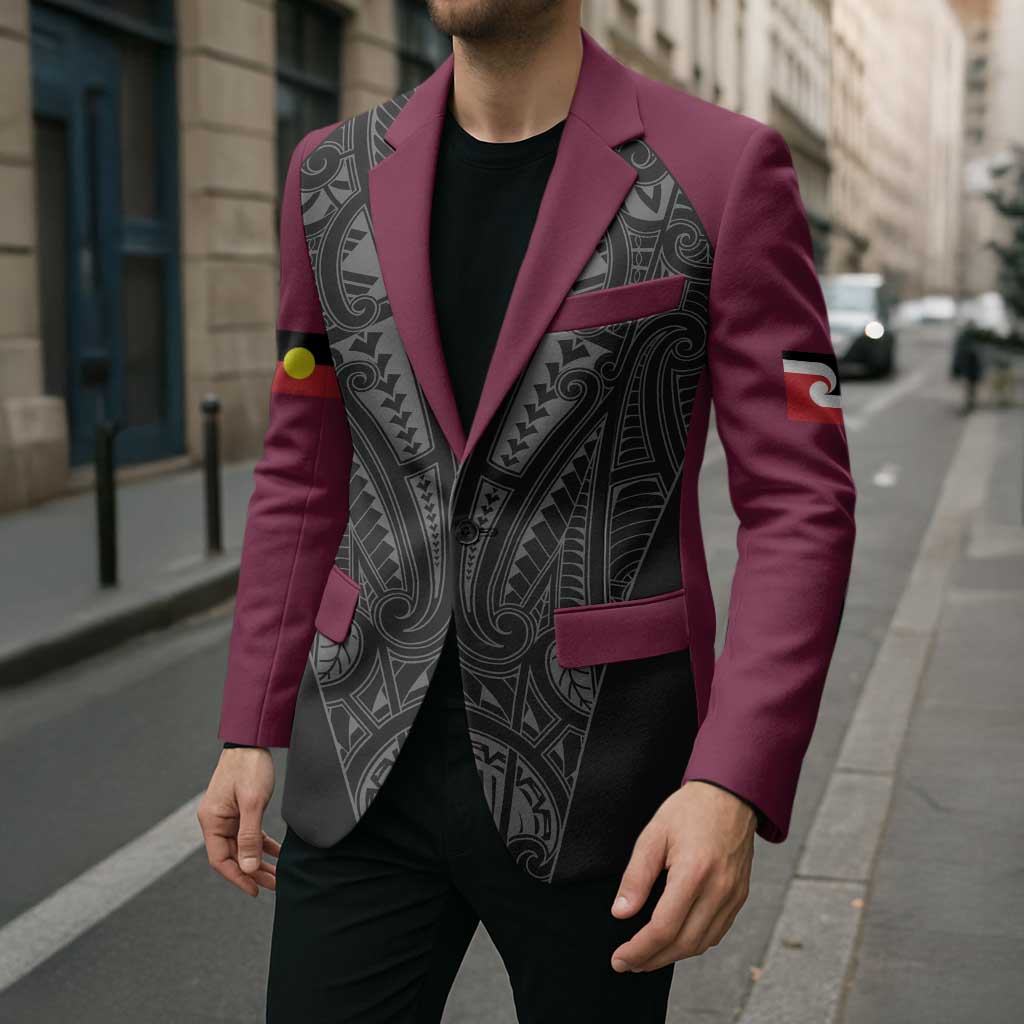 Queensland Maori Rugby Nga Hau e Wha Blazer Maroon Motif - Aussie Hoodie