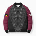 Queensland Maori Rugby Nga Hau e Wha Bomber Puffer Jacket Maroon Motif - Aussie Hoodie