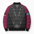 Queensland Maori Rugby Nga Hau e Wha Bomber Puffer Jacket Maroon Motif - Aussie Hoodie