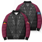 Queensland Maori Rugby Nga Hau e Wha Bomber Puffer Jacket Maroon Motif - Aussie Hoodie
